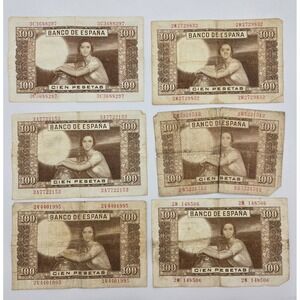 Lot of 6 Spain 100 Pesetas Notes Romero La‎ Fuensanta Circulated Banknotes